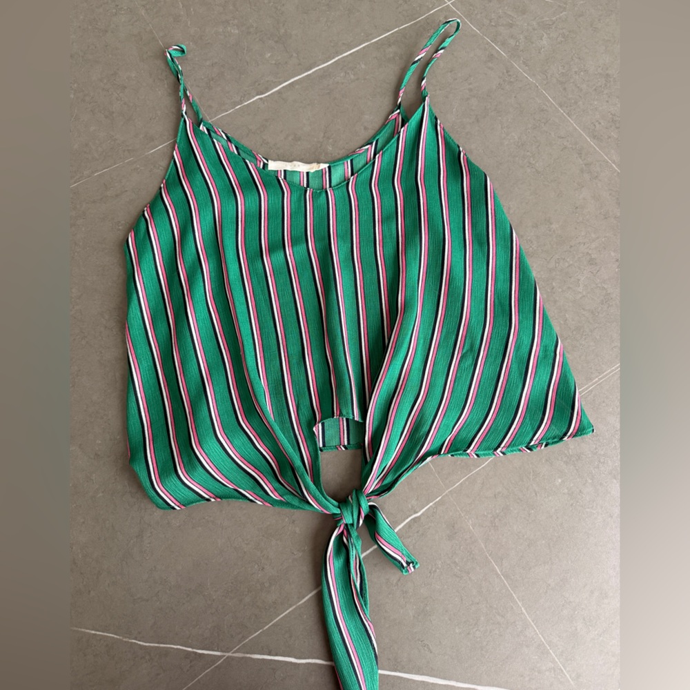 Lush Green and Pink Striped Blouse